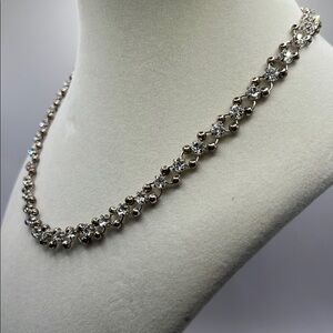 Elegant Rhinestone Silver Tone Choker Necklace 7.5”